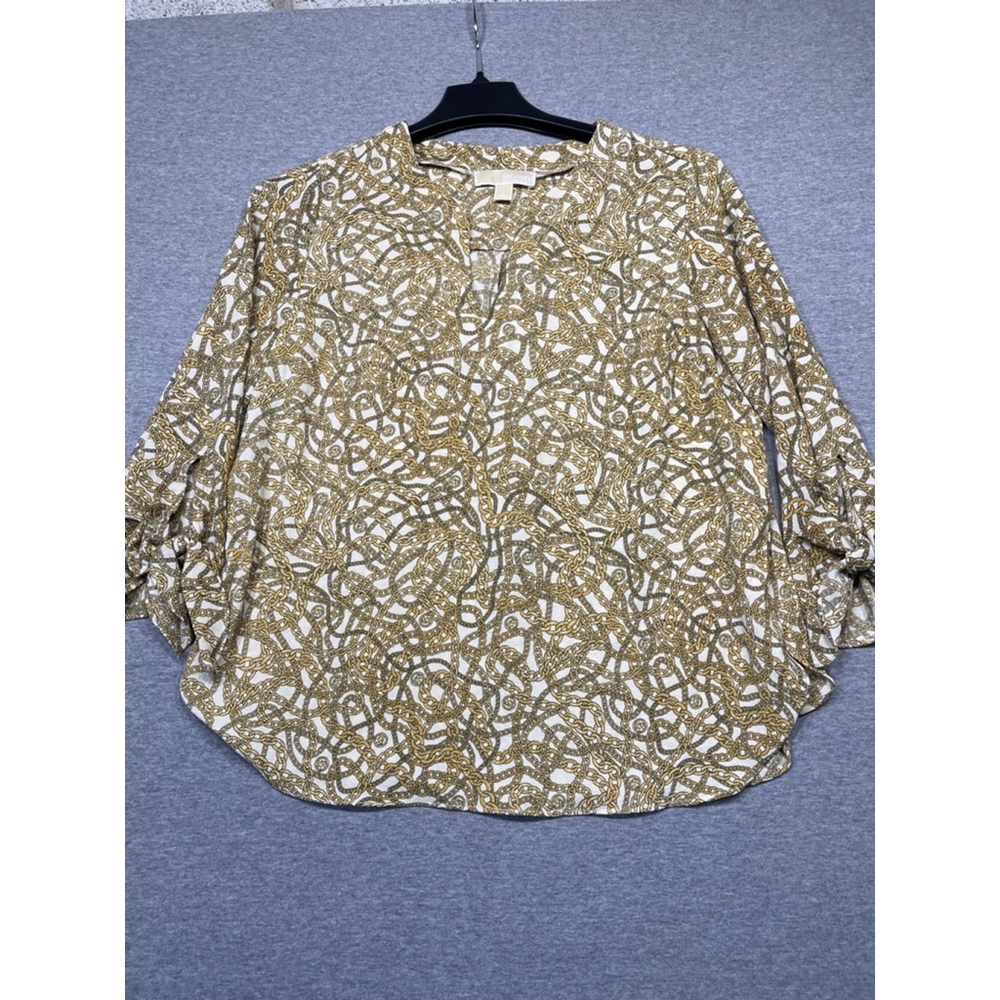 Women's Michael Kors Blouse, Size L, White & Gold Chain Print